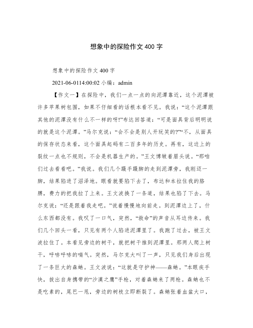 想象中的探险作文400字