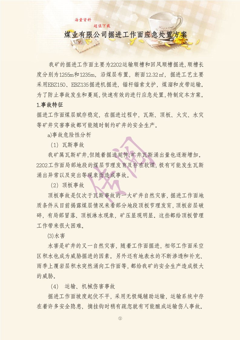 煤业有限公司掘进工作面应急处置方案