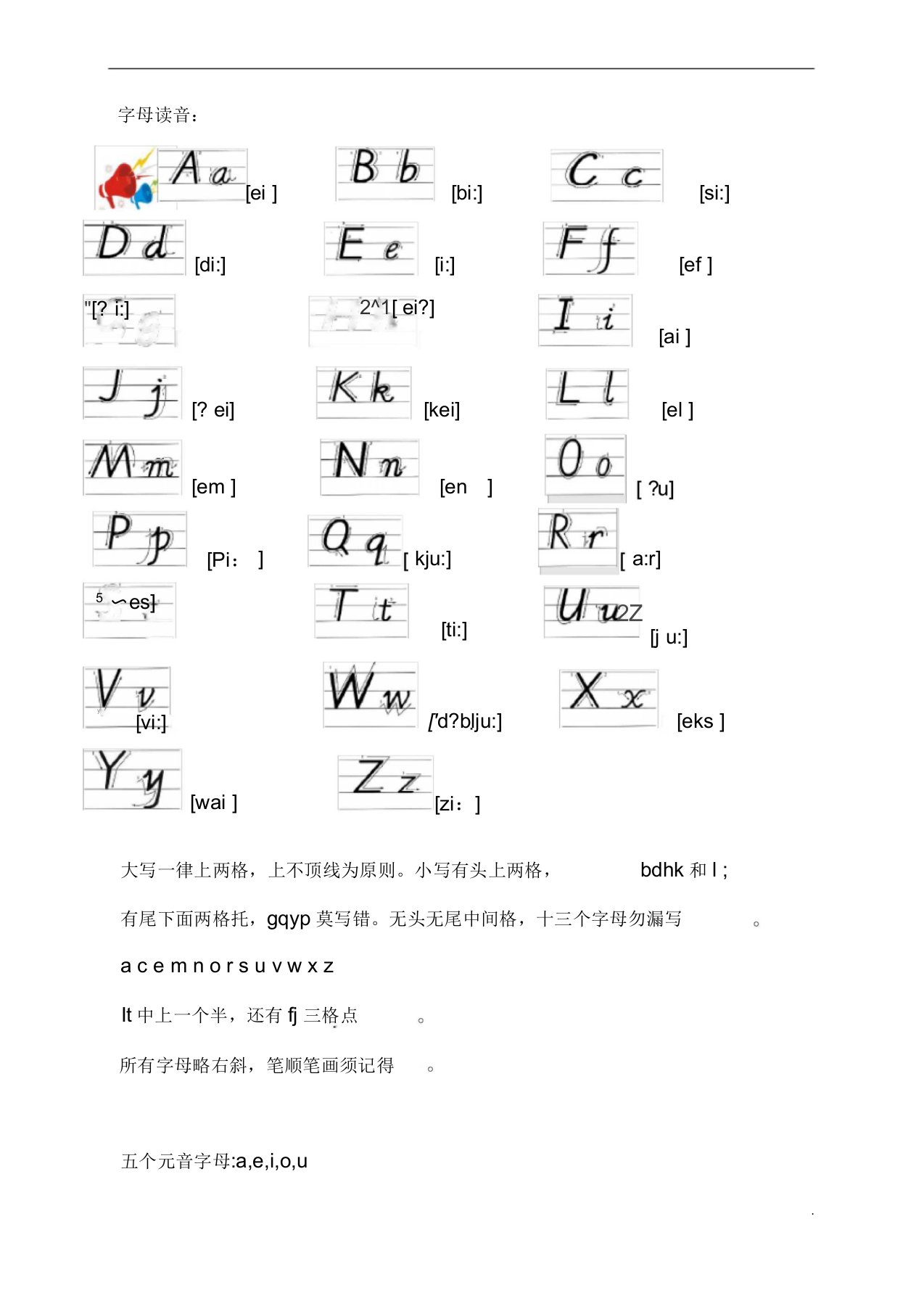 26个英文字母四线三格书写及国际音标