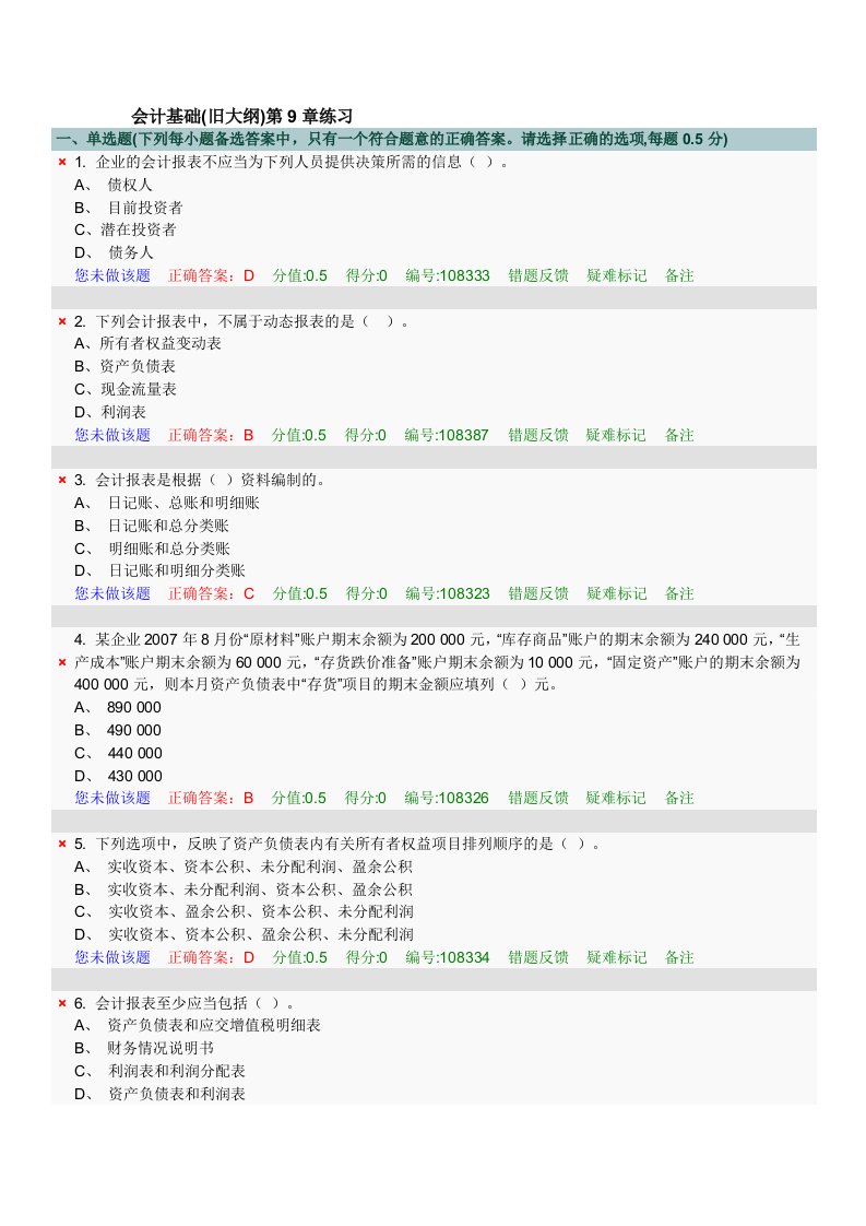 会计基础(旧大纲)第9章