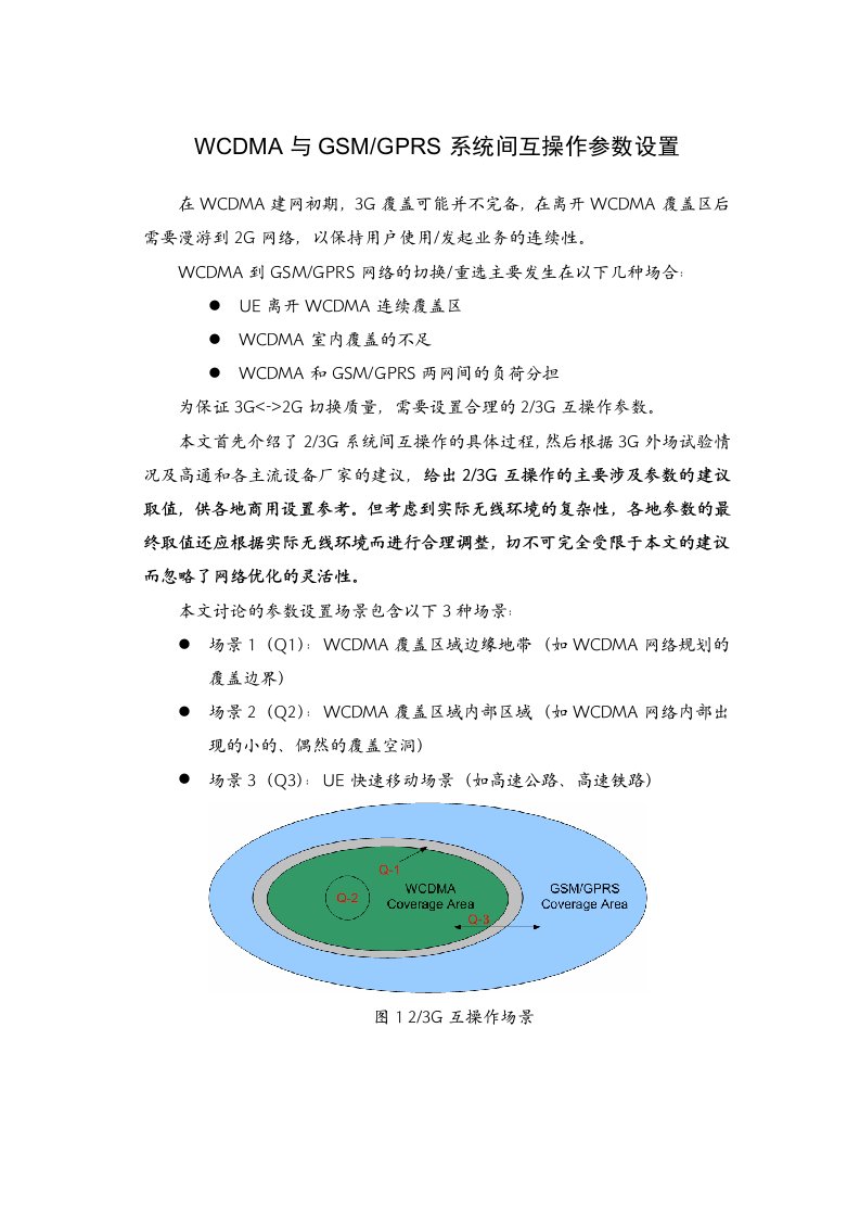 WCDMA及GSMGPRS系统间互操作参数设置