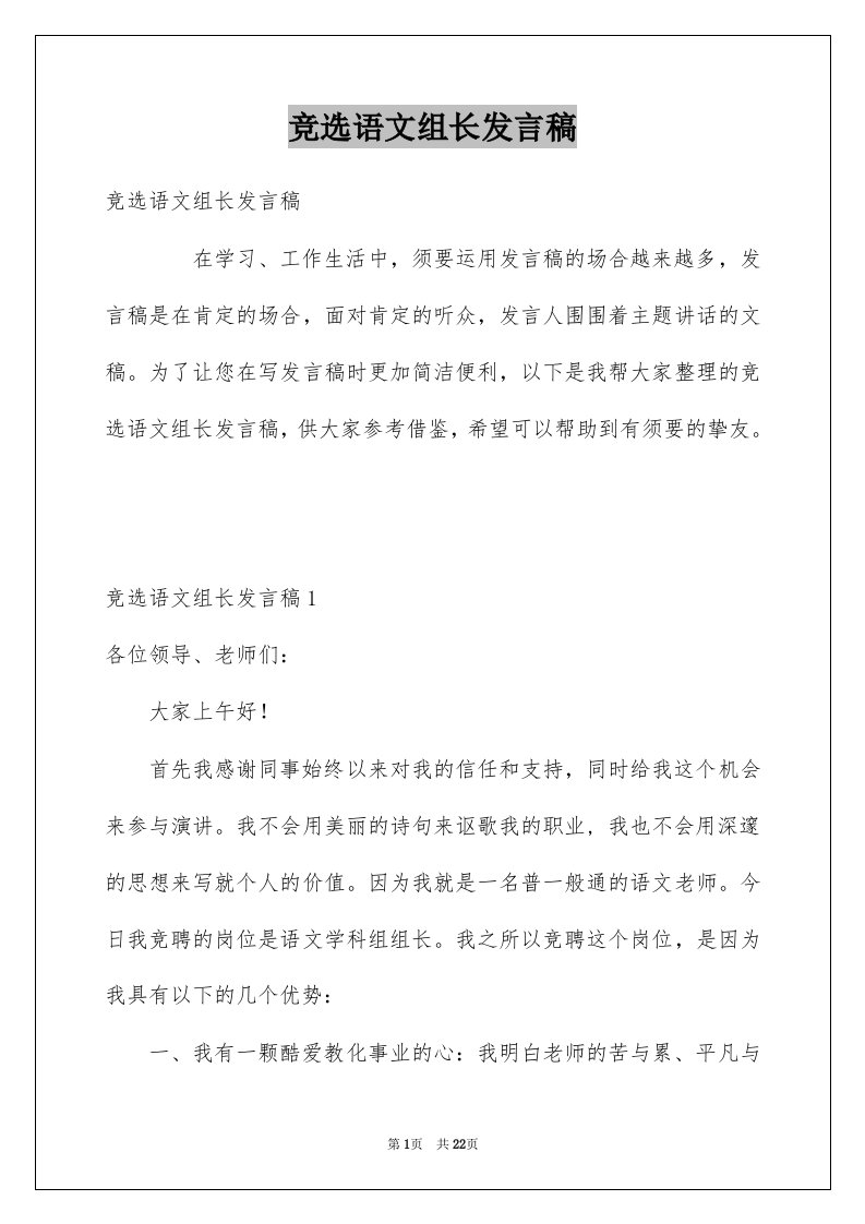 竞选语文组长发言稿范例