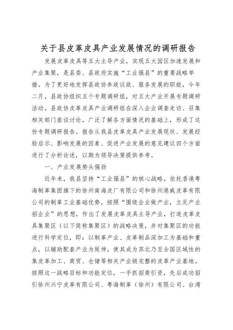 2022关于县皮革皮具产业发展情况的调研报告