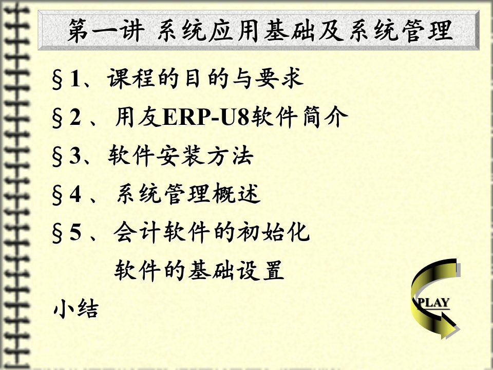 课程的目的与要求用友ERPU软件简介软件安