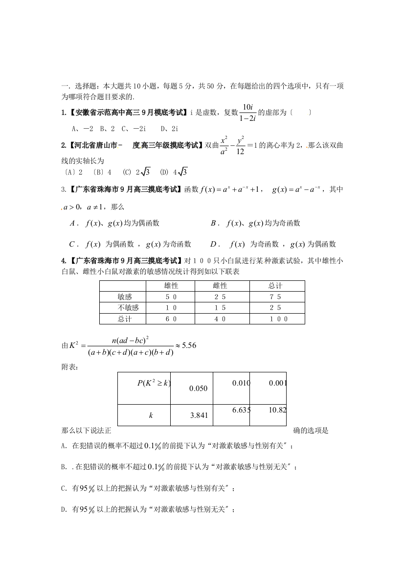 （整理版）高考全国各地名校重组卷之数学01（学生