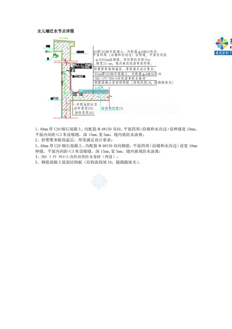 女儿墙泛水节点详图