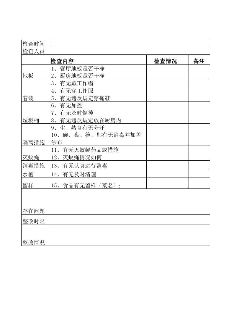 学校食堂检查记录表单