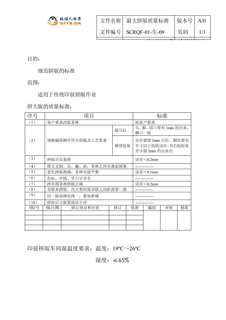 印刷企业最大拼版质量标准(doc)-质量检验