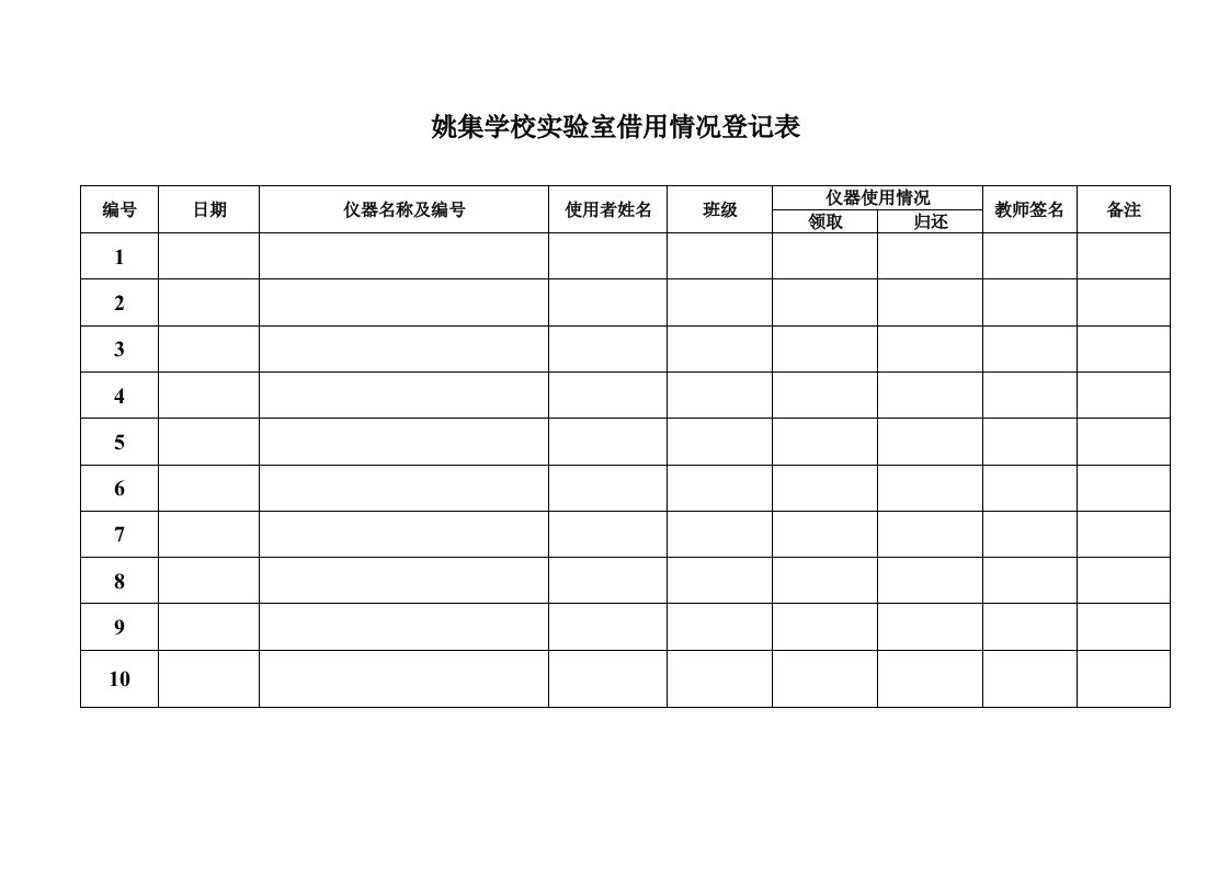 实验室仪器借用登记表实用文档