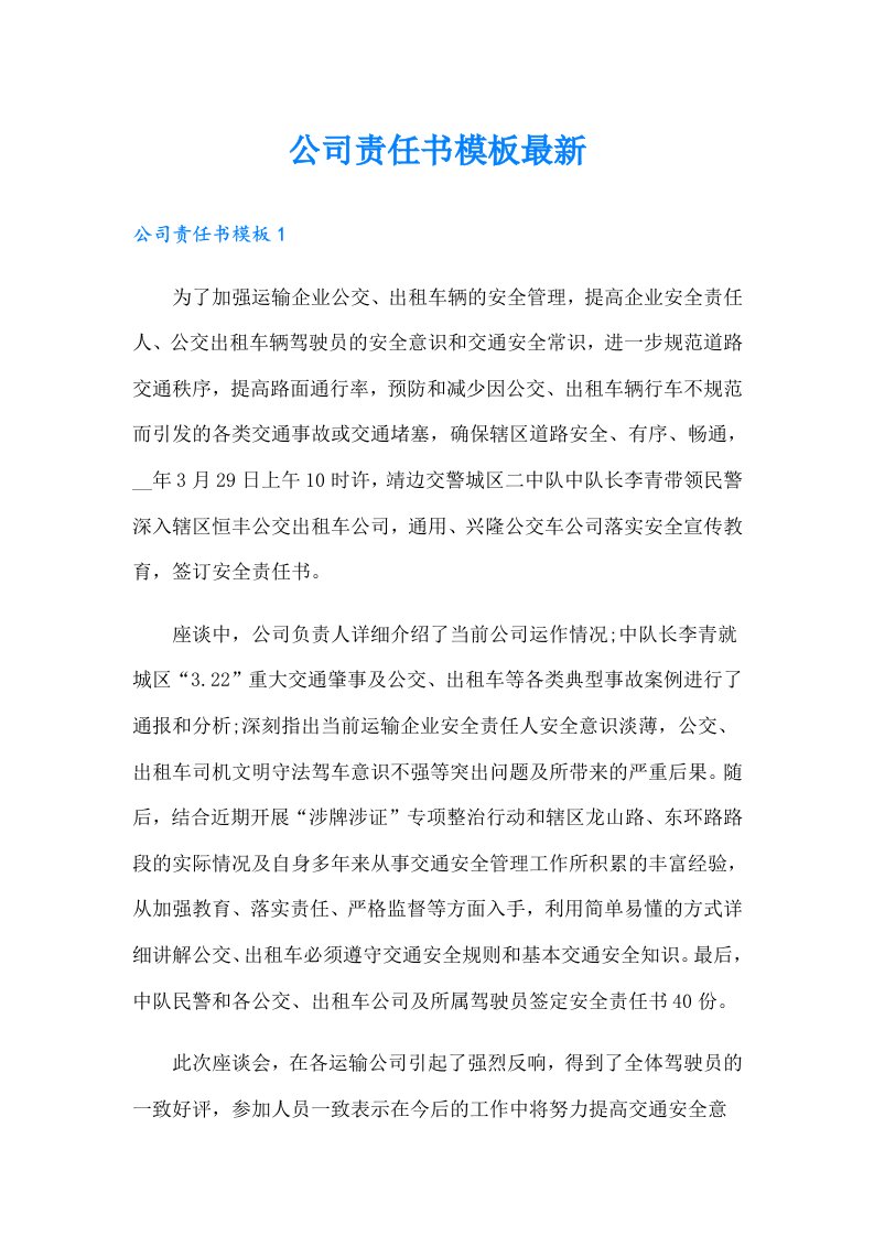 公司责任书模板最新