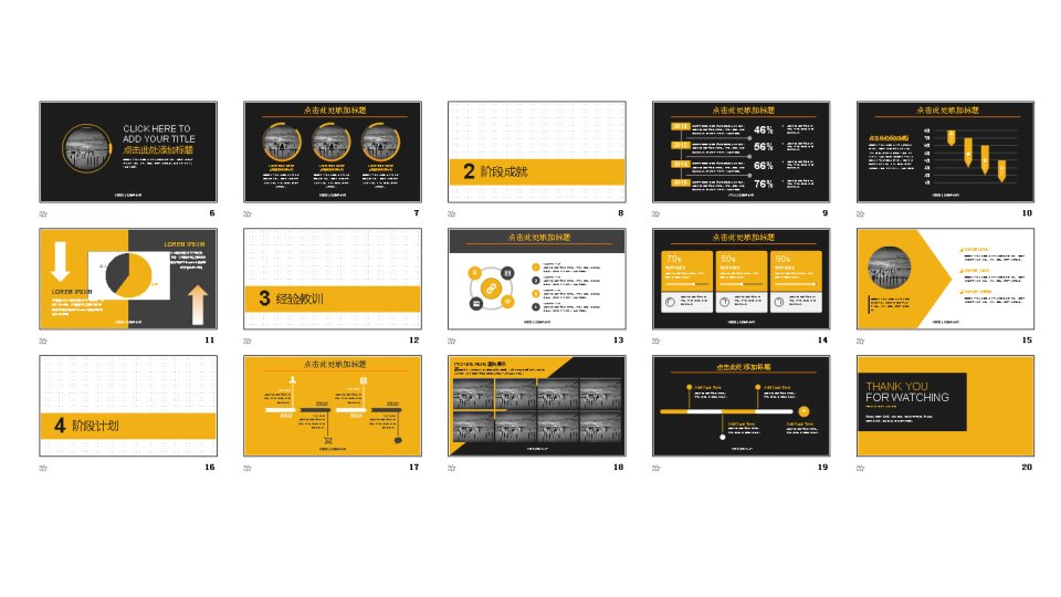 明亮黄黑对比配色扁平化简约商务工作汇报ppt模板
