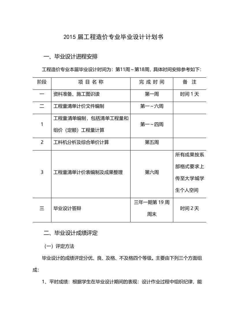 工程造价专业级毕业设计任务书(市政)剖析