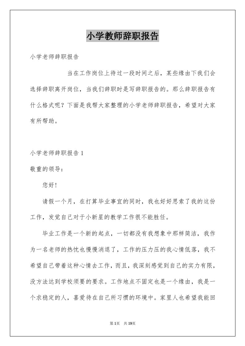 小学教师辞职报告例文7