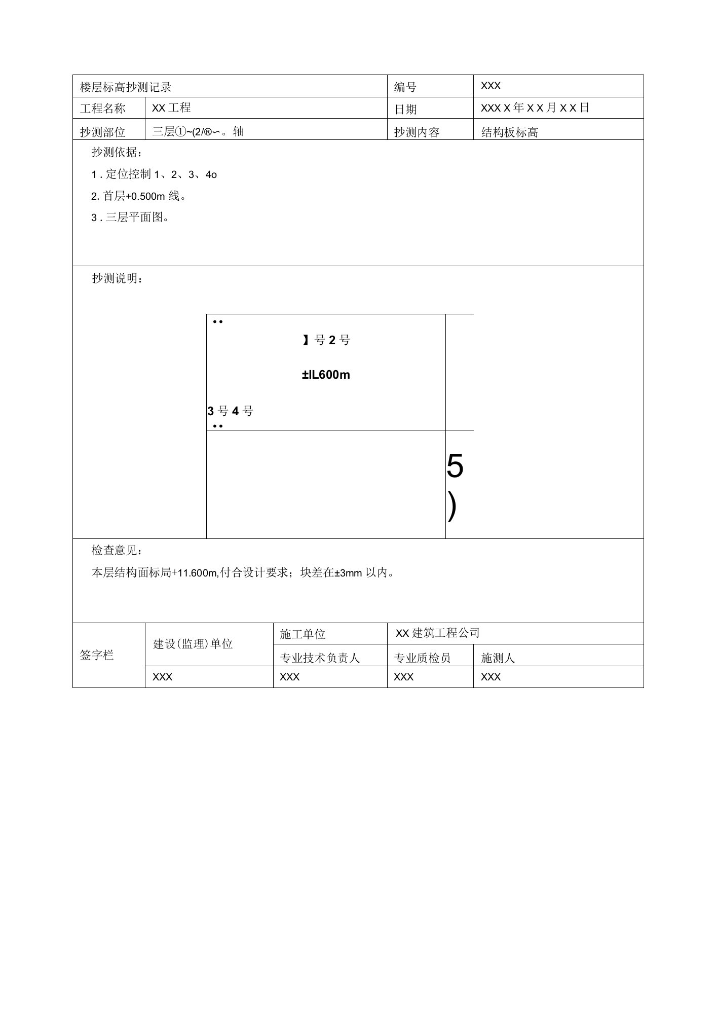 楼层标高抄测记录（1）