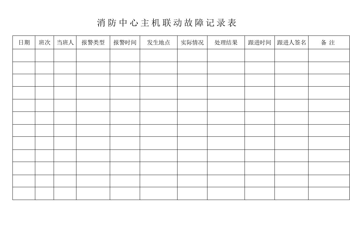 商场消防中心主机联动故障记录表