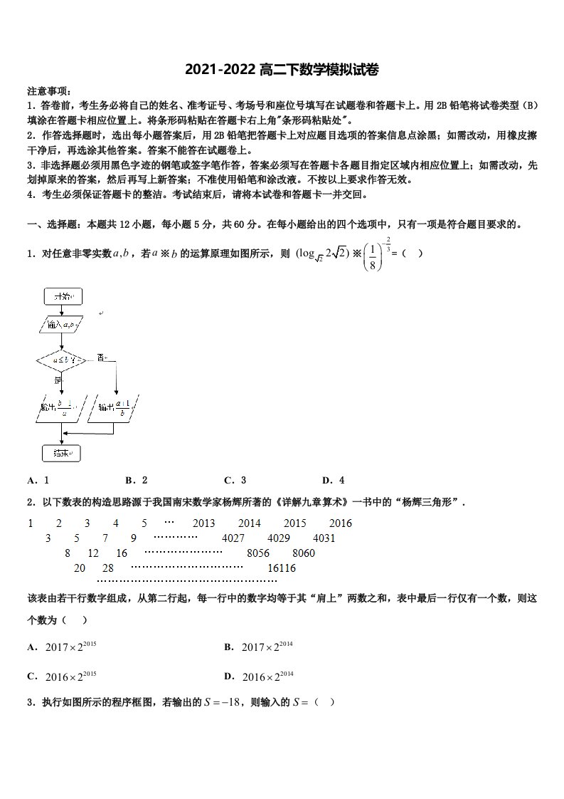 云南省麻栗坡民族中学2022年数学高二第二学期期末监测模拟试题含解析