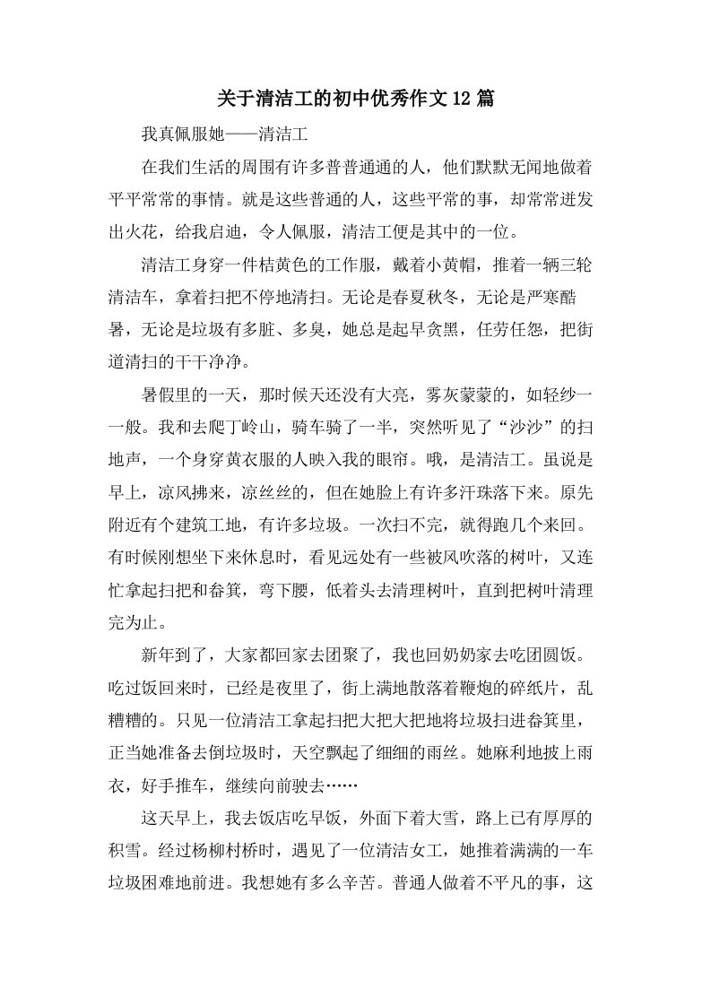 关于清洁工的初中作文12篇