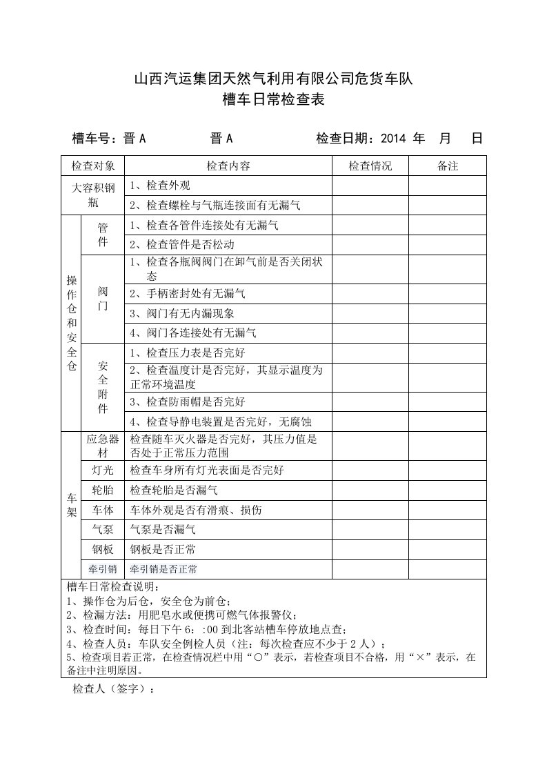 危货车队槽车日常检查表4