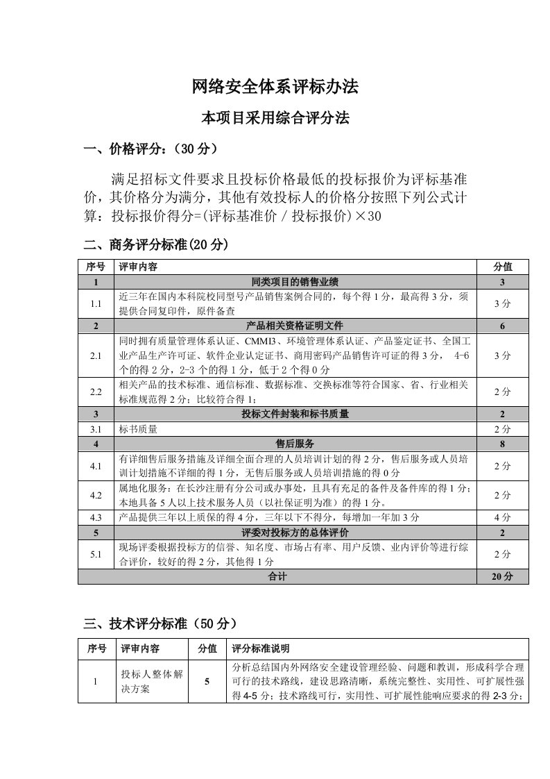 网络安全体系评标办法