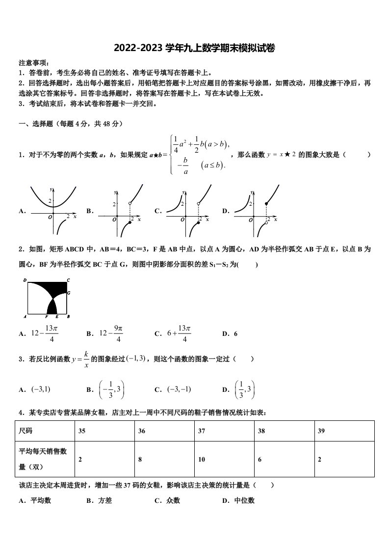 江苏省苏州昆山市2022-2023学年九年级数学第一学期期末质量检测模拟试题含解析