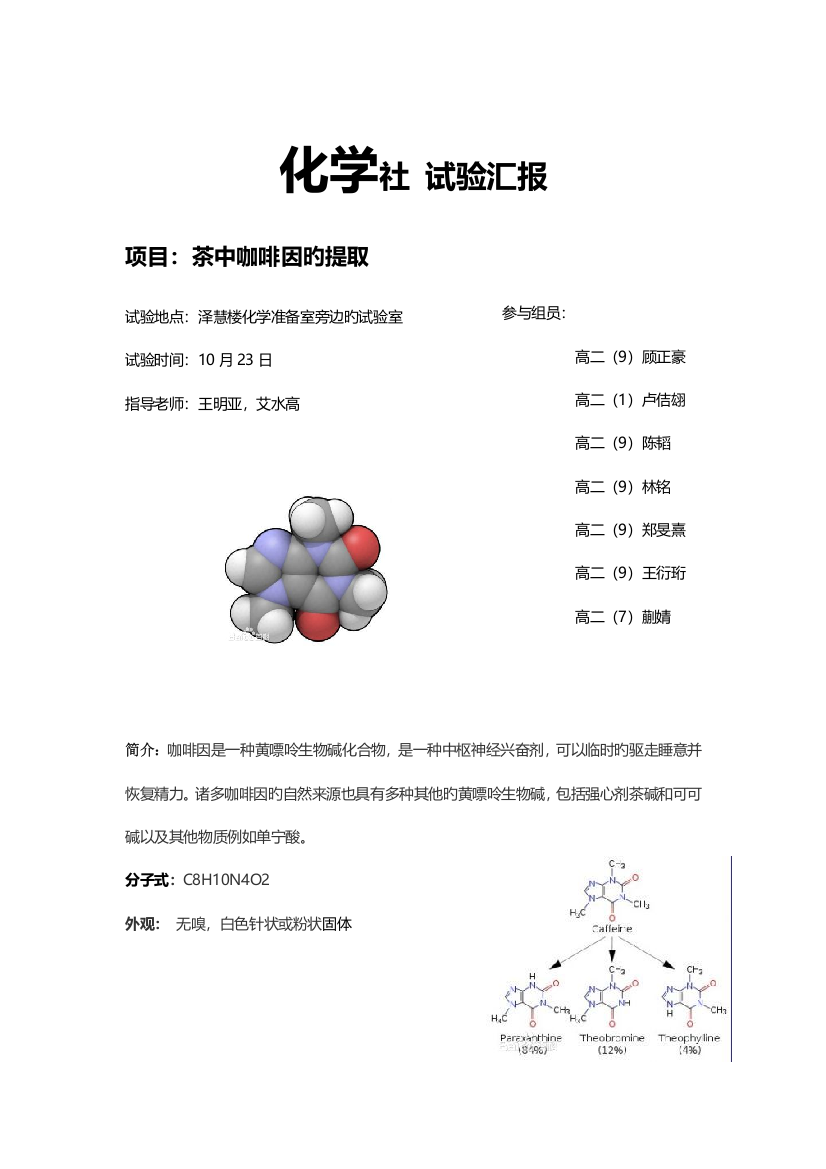 2023年化学社实验报告