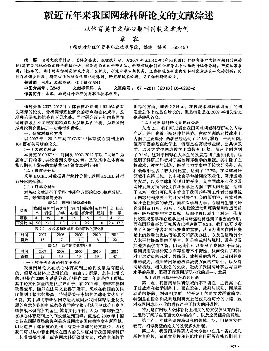 就近五年来我国网球科研论文的文献综述——以体育类中文核心期刊刊载文章为例