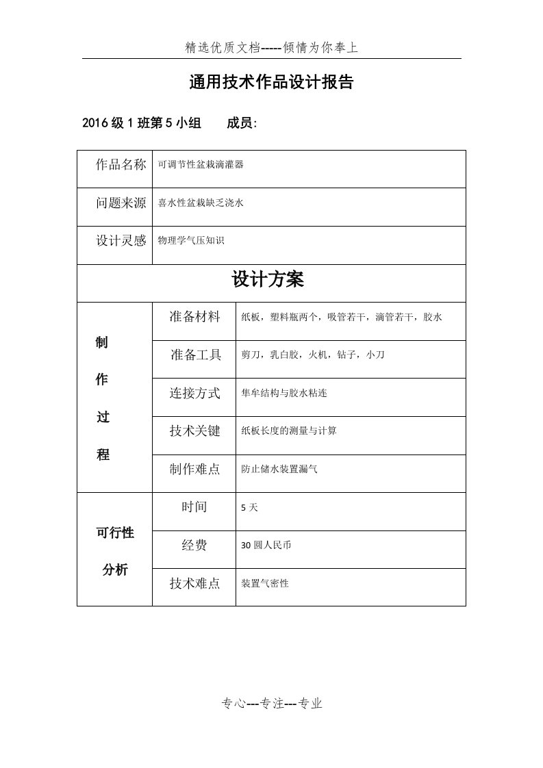 通用技术作品设计报告(共3页)