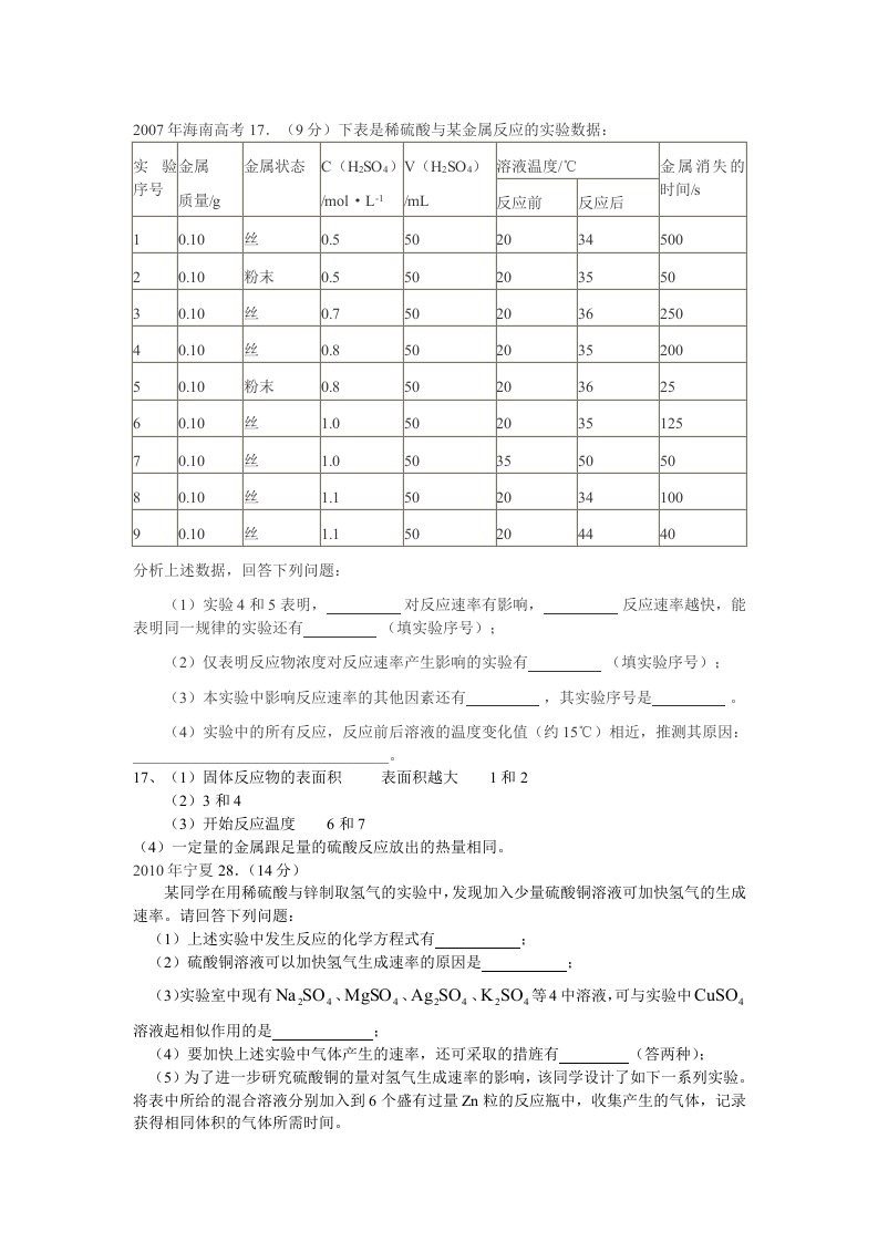 化学反应速率高考题