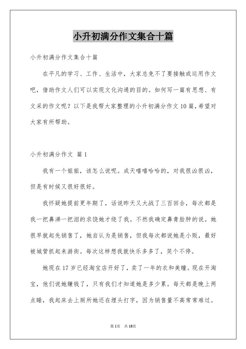 小升初满分作文集合十篇例文