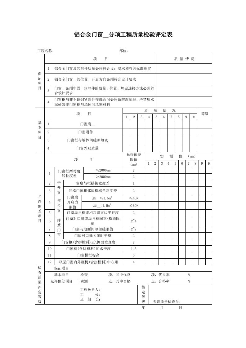 房地产工程质量管理及施工现场管理用表