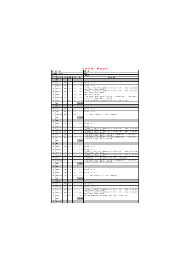 装饰装修工程报价单