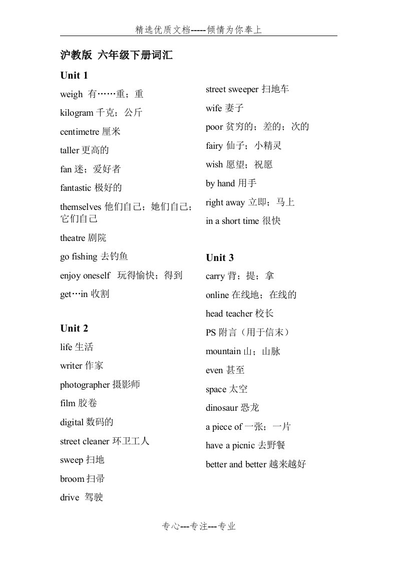 沪教版英语六年级下册词汇(共4页)