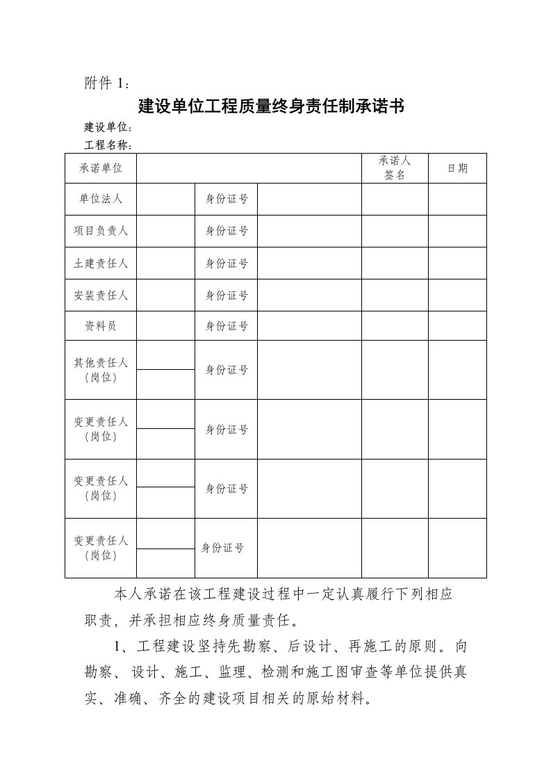 建设责任主体承诺书(7份)