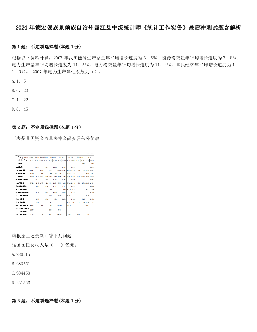 2024年德宏傣族景颇族自治州盈江县中级统计师《统计工作实务》最后冲刺试题含解析