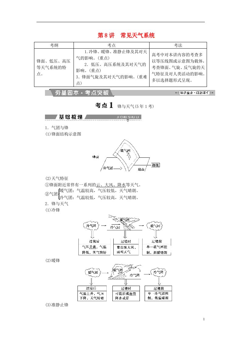 2022年高考地理二轮复习第8讲常见天气系统学案