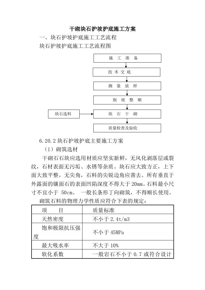 干砌块石护坡护底施工方案