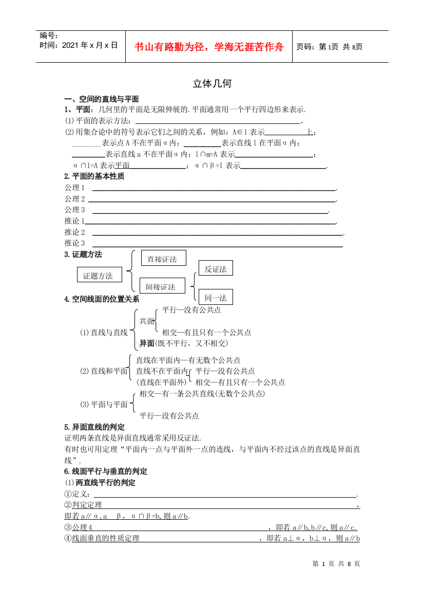 黑龙江艺术生高考数学复习资料之立体几何