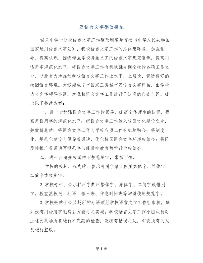 汉语言文字整改措施