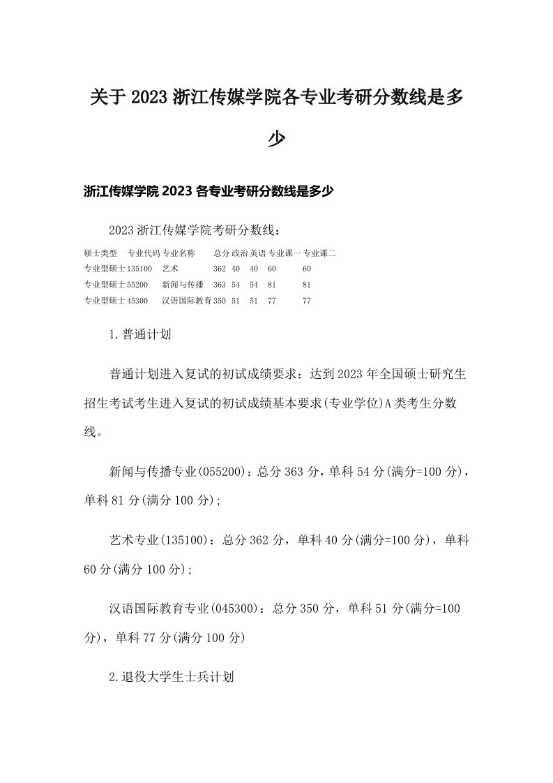 关于2023浙江传媒学院各专业考研分数线是多少