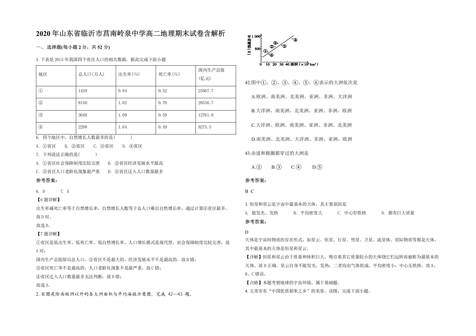 2020年山东省临沂市莒南岭泉中学高二地理期末试卷含解析