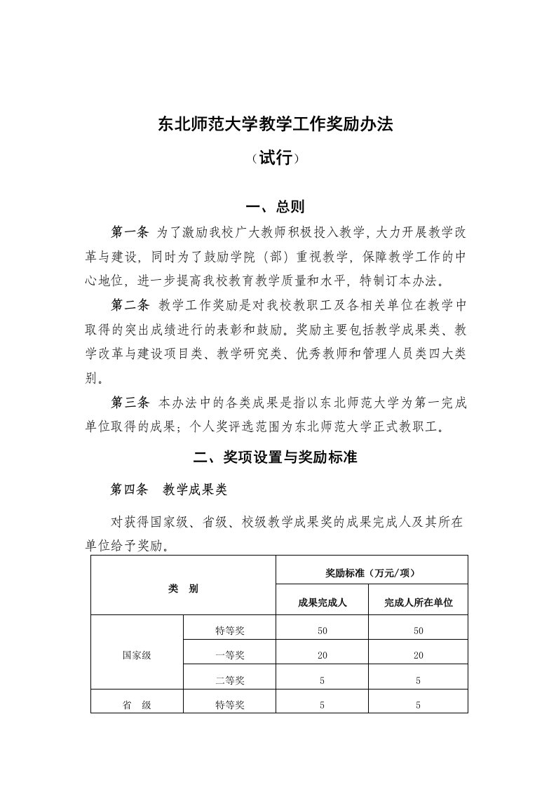 [精]东北师范大学教学工作奖励办法