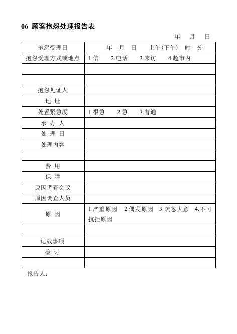 促销管理-06顾客抱怨处理报告表