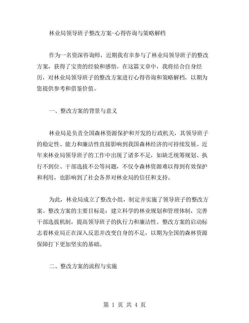 林业局领导班子整改方案：心得咨询与策略解档