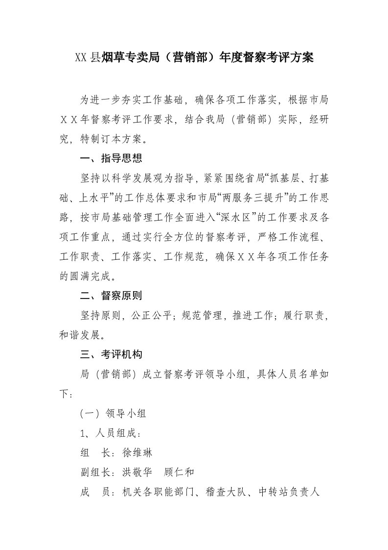 烟草专卖局营销部年度督察考评方案