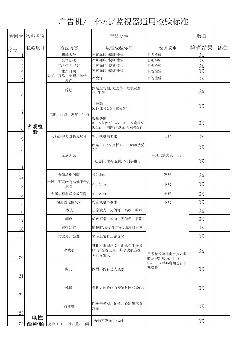 广告机检验标准