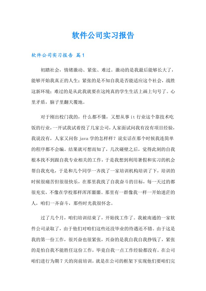 软件公司实习报告（汇编）