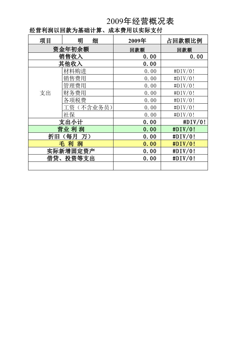 年度经营状况汇总表