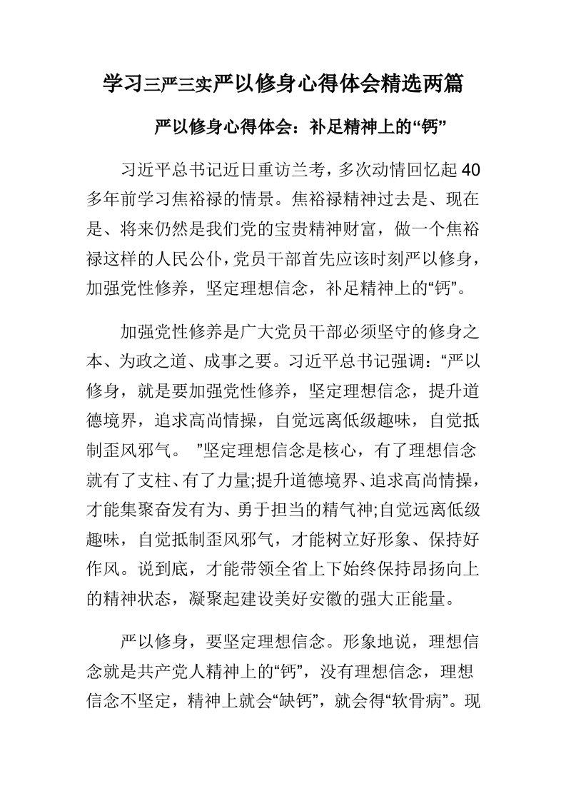 学习三严三实严以修身心得体会精选两篇