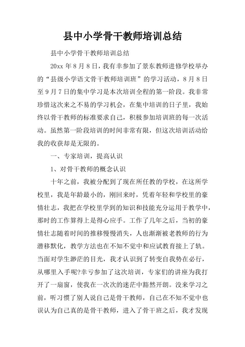 县中小学骨干教师培训总结