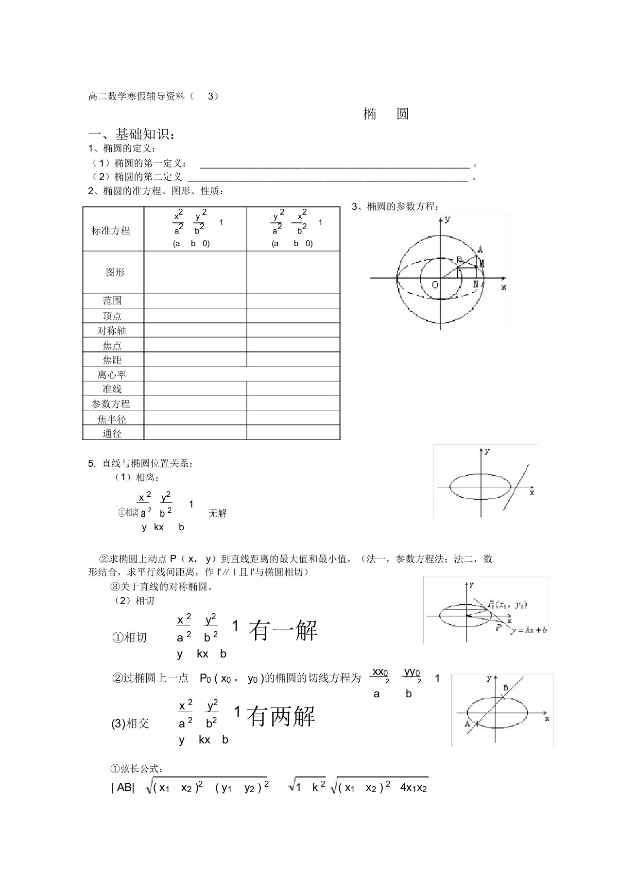 高二数学解析几何综合复习资料：椭圆